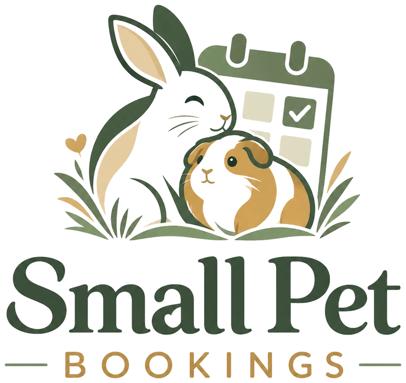Small Pet Bookings: a rabbit and a guinea pig beside a booking calendar
